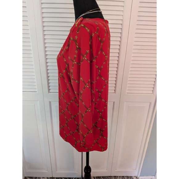 Charter Club Top Womens XL Red Brown Belts Bridle Stretch 3/4 Slve Casual Horse - Picture 5 of 10